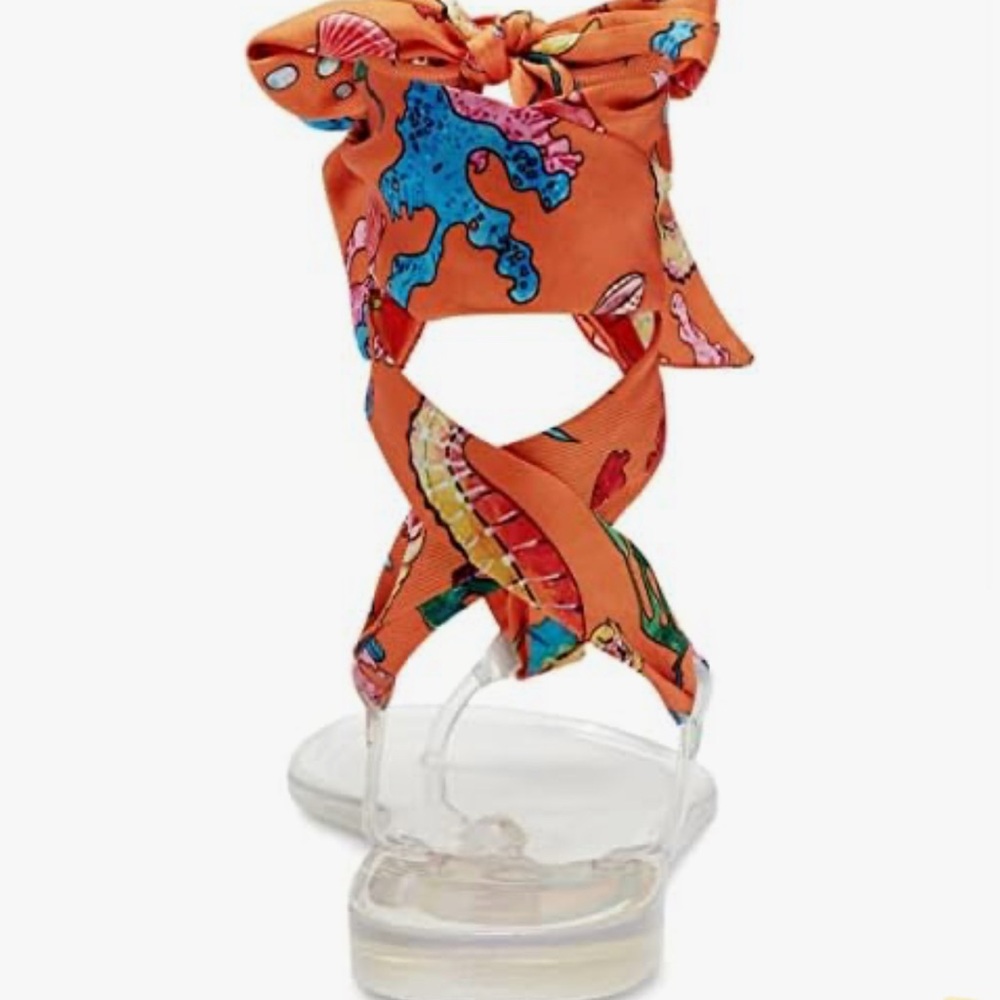 INC MALANA Orange seahorse jelly Sandals rhinestones thong jellies scarf - Picture 3 of 8